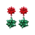 Christmas bow knot earrings in festive red and green colors for women holiday jewelry - Flower Knot