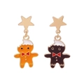 Festive gingerbread man earrings with golden stars and red bow tie details - Gingerbread Man Earrings
