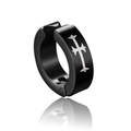 Zwarte titanium clip-oorring voor heren met een gotisch zilveren kruispatroon - Kruis A