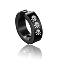 Black punk clip-on earring with white skull patterns made of titanium steel for men - Skull B