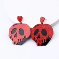 Glittery red heart studs with black and red skull poison apple acrylic dangle earrings - Red Skull Apple