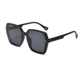 Chic black oversized square sunglasses featuring a golden D logo and glitter side detail - Black Frame Grey Lens