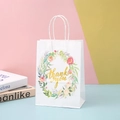 Weiße Kraftpapier-Geschenktüte „Thank You“ mit Aquarell-Blumenkranz und Kordelgriff - Klein (21*15*8cm) / 120-3 Blumenkranz