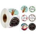 Roll of 6 assorted Christmas round stickers with Santa, reindeer and snowman designs - Christmas Style A (6 Patterns) / 1 Inch (500 Pcs/Roll)