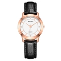 Women's quartz watch with rose gold case, white dial, and black crocodile leather strap - Women's Style (Small Dial) / Black Strap - Women's