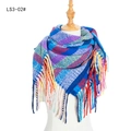 Men's autumn winter multi-color striped checkered scarf with tassels, variant LS3-02 - Royal Blue (FS3-02#)
