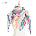 Écharpe châle à rayures colorées avec de longues franges en rouge jaune et bleu - Rose Pâle Jaune (FS3-03#)