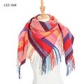 Knitted plaid scarf with colorful diagonal stripes in red and yellow with tassels - Red