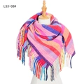 Multicolor striped tassel shawl scarf in vibrant pink, blue, and yellow patterns - Rose Red (FS3-08#)
