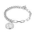 Silver coin bracelet with Elizabeth II pendant and mixed Cuban clip chain OT clasp - Steel Color (KB148946-KLX)