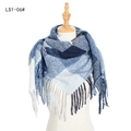 Écharpe à carreaux bleus et blancs avec longues franges en tricot doux pour hommes hiver - Bleu Marine (FS1-06#)