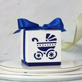 Navy blue baby carriage candy box with ribbon for baby shower gift packaging - Dark Blue