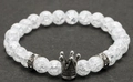 8mm white cracked crystal bead bracelet featuring a silver crown charm and crystal spacers - White Gold