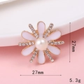 Golden flower phone case charm with white enamel petals, pearl center and rhinestones - D680 Pearl Flower (Style 11)