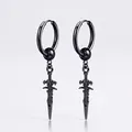 Punk style black stainless steel cross sword drop earrings with hoop for men and women - Hoop / Pair / Black
