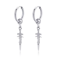 Silver stainless steel hoop earrings with hanging sword dagger charms for men and women - Hoop / Pair / Steel