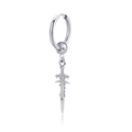 Silver punk cross sword hoop earring with hanging dagger charm and metal bead detail - Hoop / 1PC / Steel