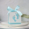 European hollow baby footprint candy box with blue ribbon for newborn shower gifts - Light Blue