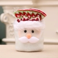 Plush Santa Claus drawstring gift bag with red and green knit pattern trim - Doll Style Santa