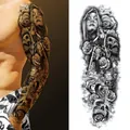 Waterproof full arm temporary tattoo TQB-01 with rose, skull and motorcycle girl design - Masked Woman Motorcycle Style (TQB-01)