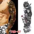 Waterproof full arm temporary tattoo TQB-07 featuring skull, clock, and rose design - Skull Rose Clock Chain Style (TQB-07)