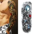 Full arm temporary tattoo sticker TQB-08 with soldier, plane and red poppy flower design - Soldier Warrior Moon Style (TQB-08)