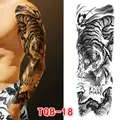 Temporary full arm tattoo sticker with a powerful roaring tiger design in ink style - Realistic Black and White Tiger Style (TQB-18)