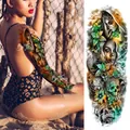 Full arm temporary tattoo with gothic skull, green flowers and clock fantasy design - Sugar Skull Woman Face Style (TQB-10)