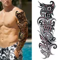 Waterproof full arm temporary tattoo sticker with black and red tribal totem design - Black Tribal Totem Style (TQB-16)