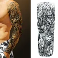 Waterproof full arm temporary tattoo TQB-20 featuring a black ink warrior and dragon design - Oriental God of War and Dragon Style (TQB-20)