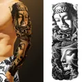 Full arm temporary tattoo with Buddha and dragon design in realistic black and grey style - Double Buddha Head and Dragon Style (TQB-25)