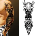 Full arm temporary tattoo with gothic samurai and skull motifs in black ink style - Gothic Skull Armor Style (TQB-32)