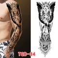 Waterproof full arm temporary tattoo featuring Viking warrior and raven design in black - Viking War Eagle Rune Style (TQB-34)