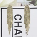 Pendientes largos de borla de aguja de plata S925 con pavé de pedrería dorada - Dorado
