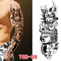 Temporary full arm tattoo sticker TQB-38 with black oriental Prajna and Lotus design - Hannya Buddha Lotus Style (TQB-38)