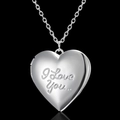 Silver heart locket necklace with I Love You engraving on black background - Alloy / I Love You Heart / Silver