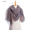 Thick knit scarf with mixed brown, purple, and gray color block weave and long tassels - Brown