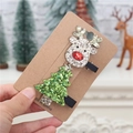 Primer plano de horquillas de Navidad con reno y árbol con purpurina brillante - Reno Juego de 2