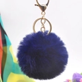 Detail of dark blue faux fur keychain with fluffy texture and gold metal lobster clasp - Navy Blue