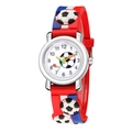 Kids football sport watch with 3D embossed silicone strap and clear quartz dial - Red