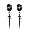 Hip-Hop-Ohrringe aus schwarzem Metall mit Dolch-Anhänger für Damen und Herren - Hoop Stud-1 Paar / Schwarz