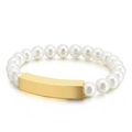Pulsera de perlas minimalista con barra rectangular de acero de titanio dorado sobre blanco - Dorado (KB130562-KFC)