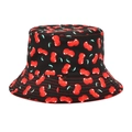 Cappello da pescatore nero reversibile con stampa ciliegia e cuciture rinforzate - M (56-58cm) / Ciliegia Nera/Rosso Reversibile