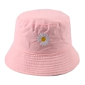Pink cotton bucket hat with white daisy embroidery and reinforced stitched brim - 58cm / Pink