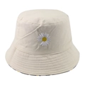 Beige reversible bucket hat with daisy embroidery made of premium twill cotton canvas - 58cm / Beige