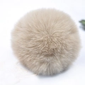 Soft 8cm beige faux rabbit fur ball keychain pendant for women car bag and phone decoration - Tan