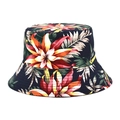 Cappello da pescatore reversibile in cotone con vivaci stampe tropicali a fiori di ibisco - M(56-58cm) / Stampa Tropicale Blu Notte (2)