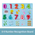 Educational wooden number puzzle board with 0-9 colorful blocks and English words - 0-9 Number Recognition Board