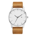 Montre à quartz pour hommes avec grand cadran blanc et bracelet en cuir marron - Cadran Blanc Bracelet Marron