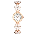 Elegante rotgoldene Blumen-Armbanduhr für Damen mit funkelnden Kristallakzenten - Weiß